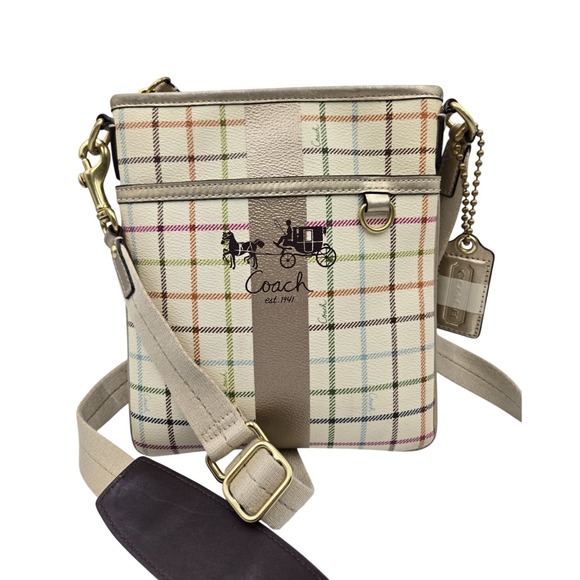 Coach‎ Heritage Stripe Tattersall Crossbody Bag - Picture 1 of 7